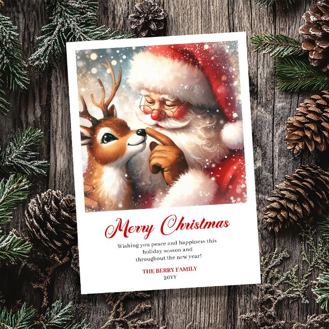 Tarjeta de Navidad con humor de Papá Noel y Rudolp (Charming Santa Claus Rudolph Humor Christmas Greeting Card

)
