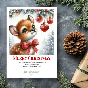 Tarjeta de Navidad con ilustración acuarela de cer