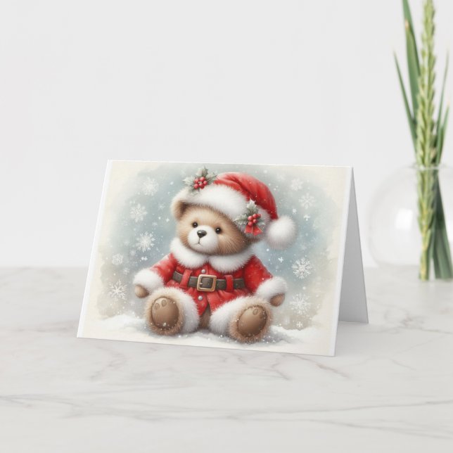 Tarjeta de Navidad con imagen de osito de Navidad (Anverso)