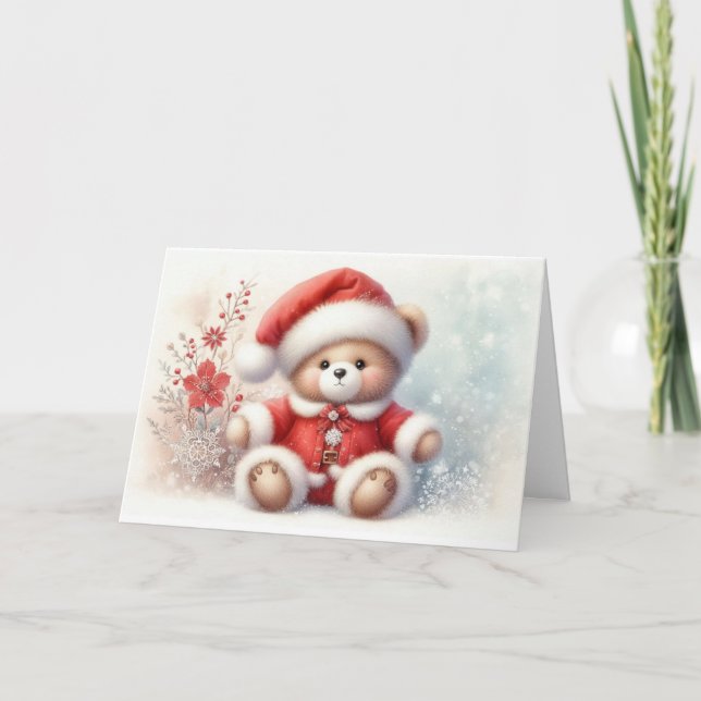 Tarjeta de Navidad con imagen de osito de Navidad (Anverso)