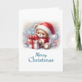 Tarjeta de Navidad con imagen de osito y regalos