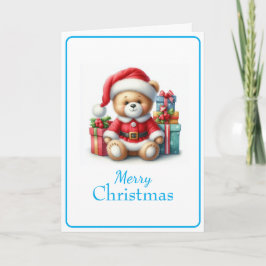 Tarjeta de Navidad con imagen de osito y regalos