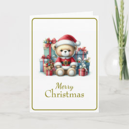 Tarjeta de Navidad con imagen de osito y regalos