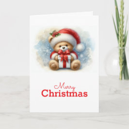Tarjeta de Navidad con imagen de osito y regalos