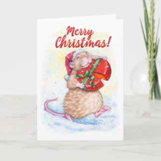 Tarjeta de Navidad con la rata linda