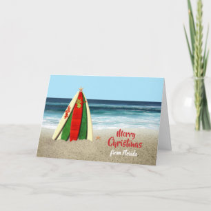 Tarjeta de Navidad con las tablas hawaianas en la