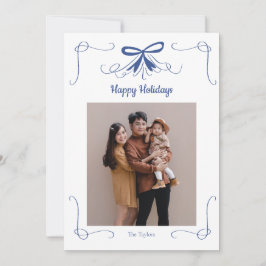 Tarjeta de Navidad con Lazo de Cinta Azul