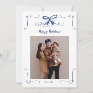 Tarjeta de Navidad con Lazo de Cinta Azul