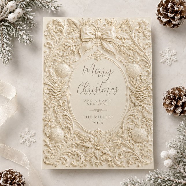 Tarjeta de Navidad con Lazo de Elegancia Barroca (Baroque Elegance Merry Christmas Card)