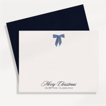 Tarjeta de Navidad con lazo de rayas Navy