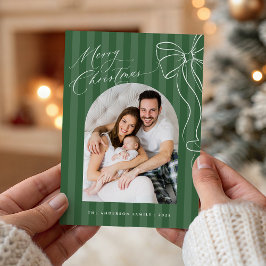 Tarjeta de Navidad con lazo de rayas verdes