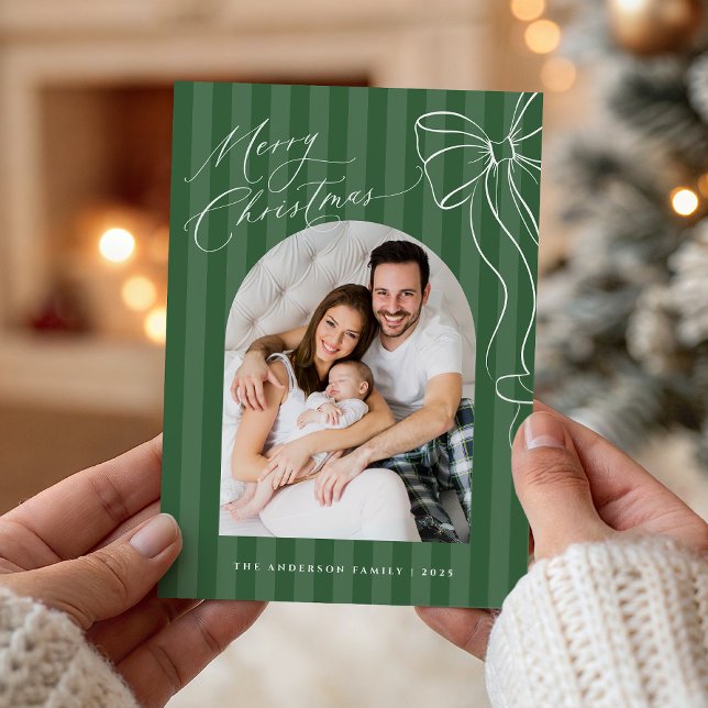 Tarjeta de Navidad con lazo de rayas verdes (Subido por el creador)