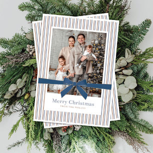 Tarjeta de Navidad con lazo de terciopelo azul