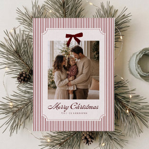 Tarjeta de Navidad con lazo de terciopelo de raya