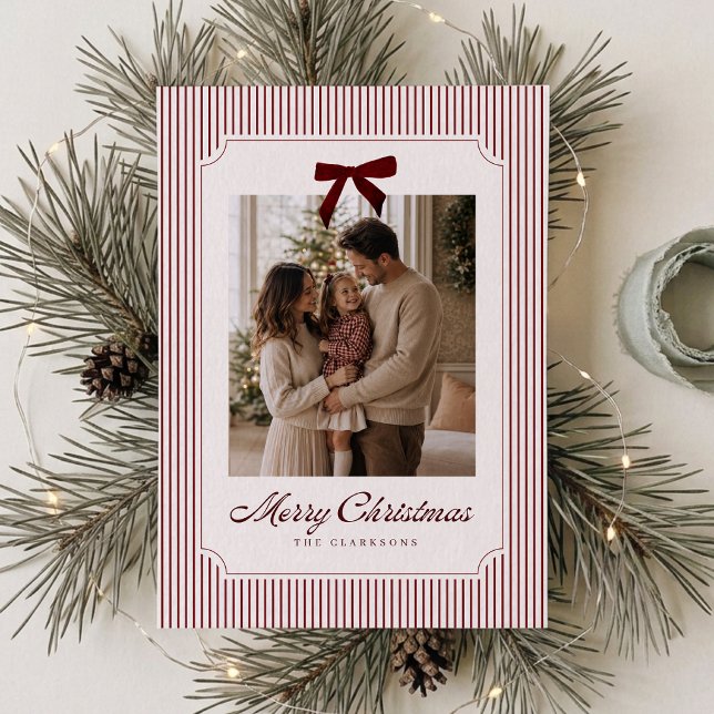 Tarjeta de Navidad con lazo de terciopelo de raya  (Subido por el creador)