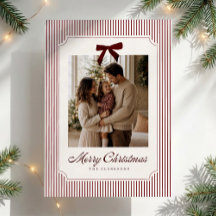 Tarjeta de Navidad con lazo de terciopelo de raya
