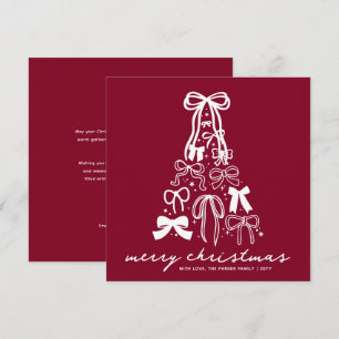 Tarjeta de Navidad con Lazo Rojo Burdeos Moderno