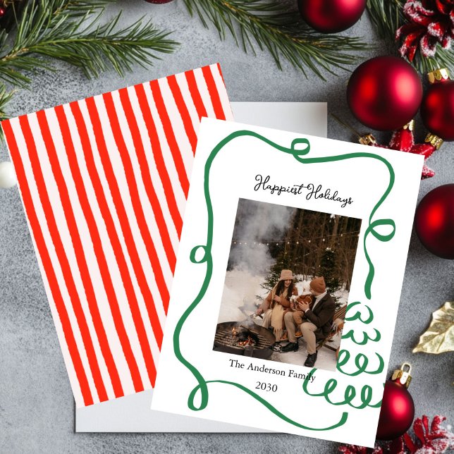 Tarjeta de Navidad con lazo rojo dibujado a mano p (Subido por el creador)