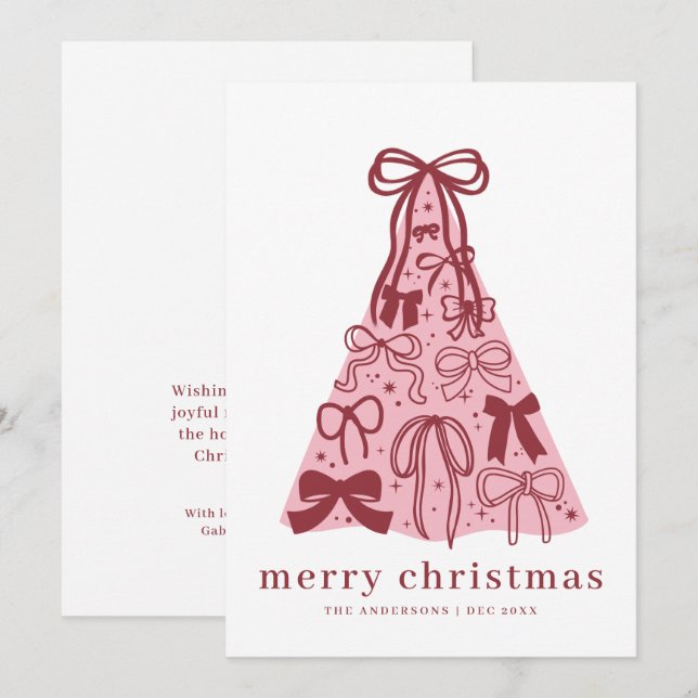 Tarjeta de Navidad con Lazo Rojo Rosa (Anverso / Reverso)