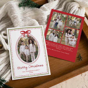 Tarjeta de Navidad con Lazo Rojo Vintage 5 Fotos