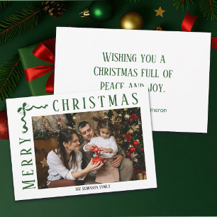 Tarjeta de Navidad con lazo verde Foto Nombre de l