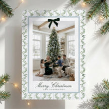 Tarjeta de Navidad con Lazo Verde Grandmillennial