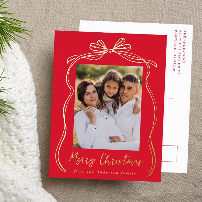 Tarjeta de Navidad con lazo vintage rojo (Subido por el creador)