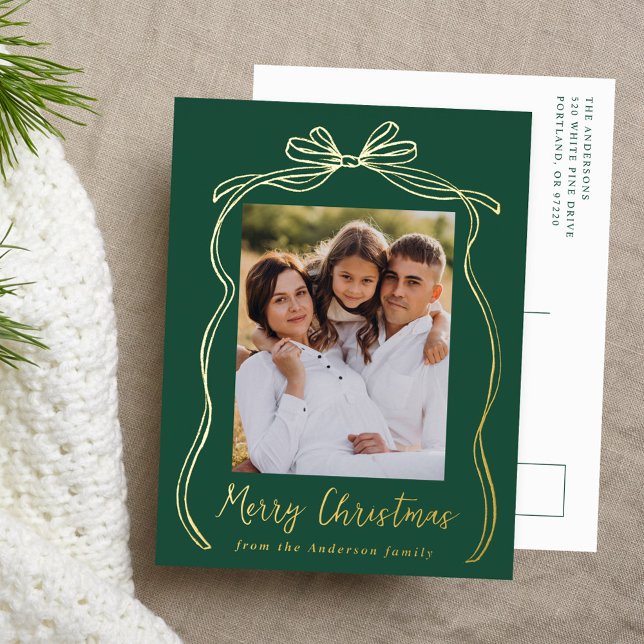 Tarjeta de Navidad con lazo vintage verde (Subido por el creador)