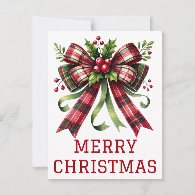 Tarjeta de Navidad con lazo y cinta coquette (Anverso)