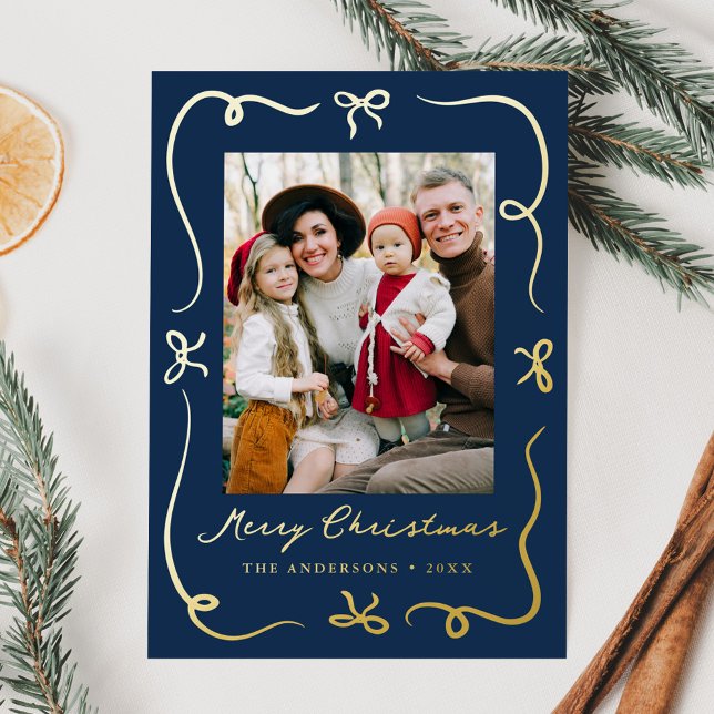 Tarjeta de Navidad con Lazos Caprichosos Navy 2 Fo (Subido por el creador)