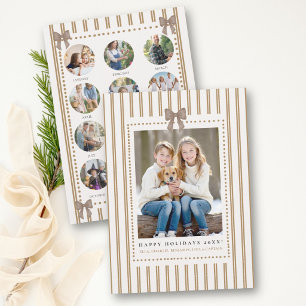 Tarjeta de Navidad con Lazos de Rayas Terrosas y F