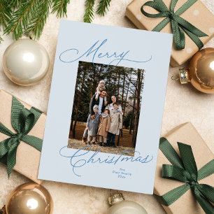 Tarjeta de Navidad con letra azul claro
