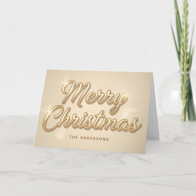 Tarjeta de Navidad con letra dorada de champán (Anverso)