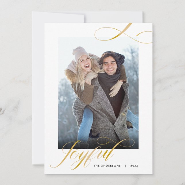 Tarjeta de Navidad con Letra Elegante y 2 Fotos (Anverso)