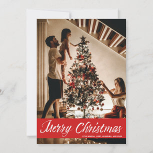 Tarjeta de Navidad con letra manuscrita y foto roj