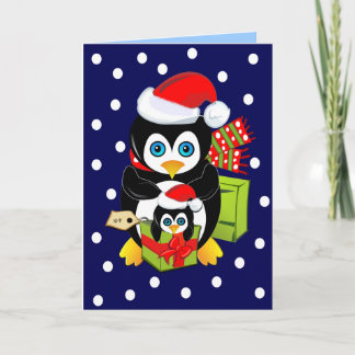 Tarjeta de Navidad con los pingüinos y Polkadots