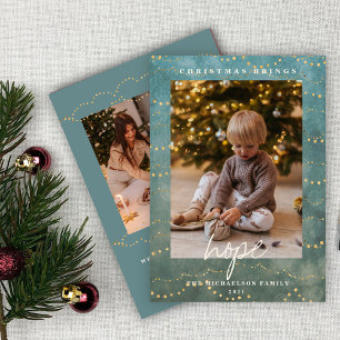 Tarjeta de Navidad con Luces Doradas Bokeh