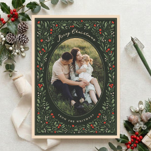 Tarjeta de Navidad con Marco Botánico Vintage Eleg