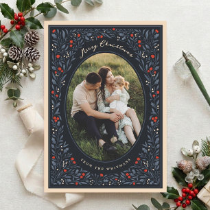 Tarjeta de Navidad con Marco Botánico Vintage Eleg