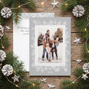 Tarjeta de Navidad con Marco Botánico Vintage Gris