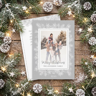 Tarjeta de Navidad con Marco Botánico Vintage Gris