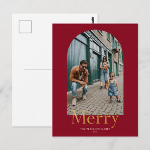 Tarjeta de Navidad con marco de arco alegre dorado