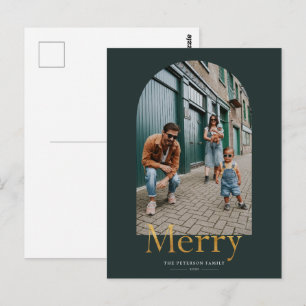 Tarjeta de Navidad con marco de arco alegre dorado