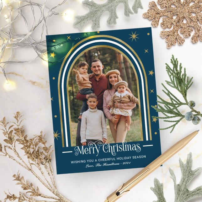 Tarjeta de Navidad con marco de arco Foto de famil (Subido por el creador)