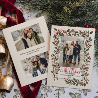 Tarjeta de Navidad con marco de cinta botánica