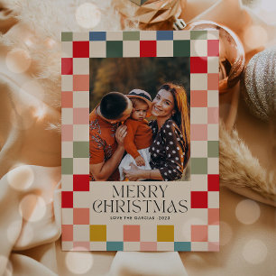 Tarjeta de Navidad con marco de cuadros brillantes