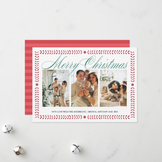 Tarjeta de Navidad con Marco de Fiesta Rojo Foto (Anverso/Reverso In Situ)