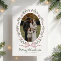 Tarjeta de Navidad con Marco de Lazo Floral Capric