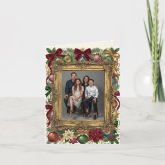 Tarjeta de Navidad con Marco de Oro para Foto