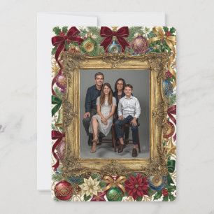 Tarjeta de Navidad con Marco de Oro para Foto
